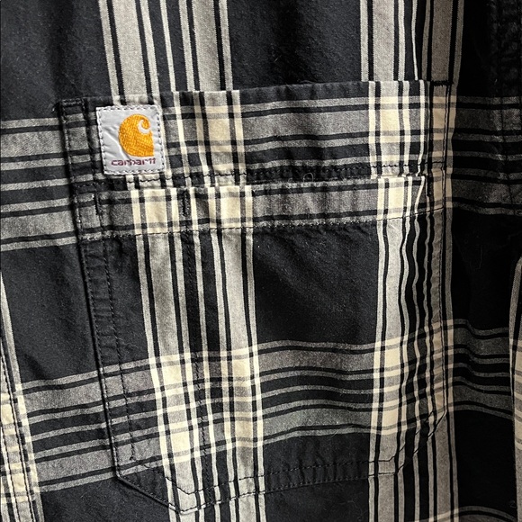 Carhartt Men's Plaid Black and Cream Button Down Shirt - Picture 3 of 4